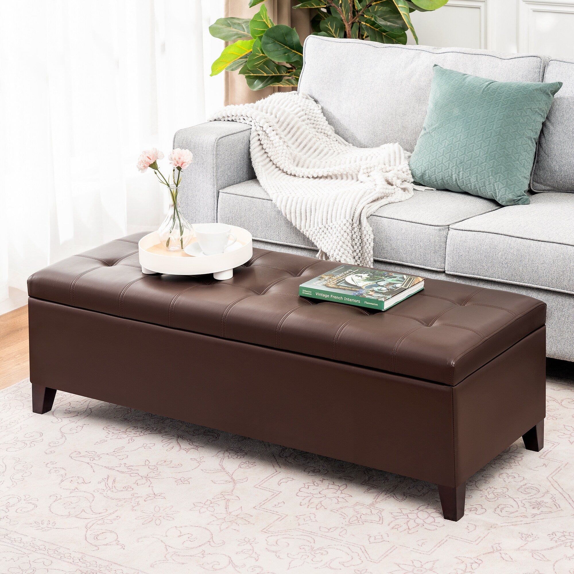 Banc ottoman de rangement en cuir reconstitué Adeco 50