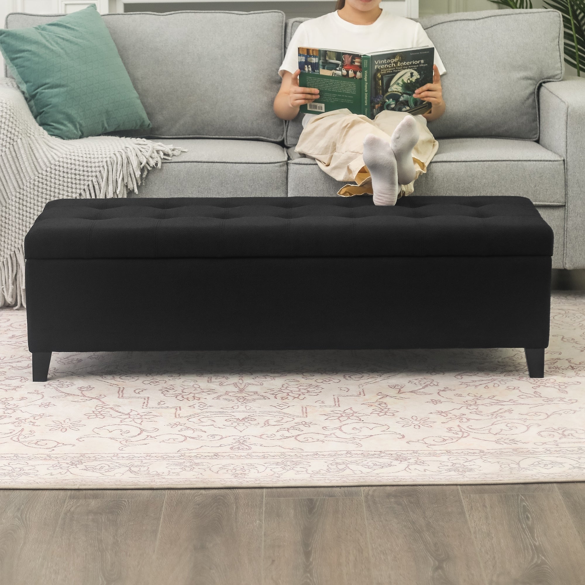 Banc ottoman de rangement en cuir reconstitué Adeco 50