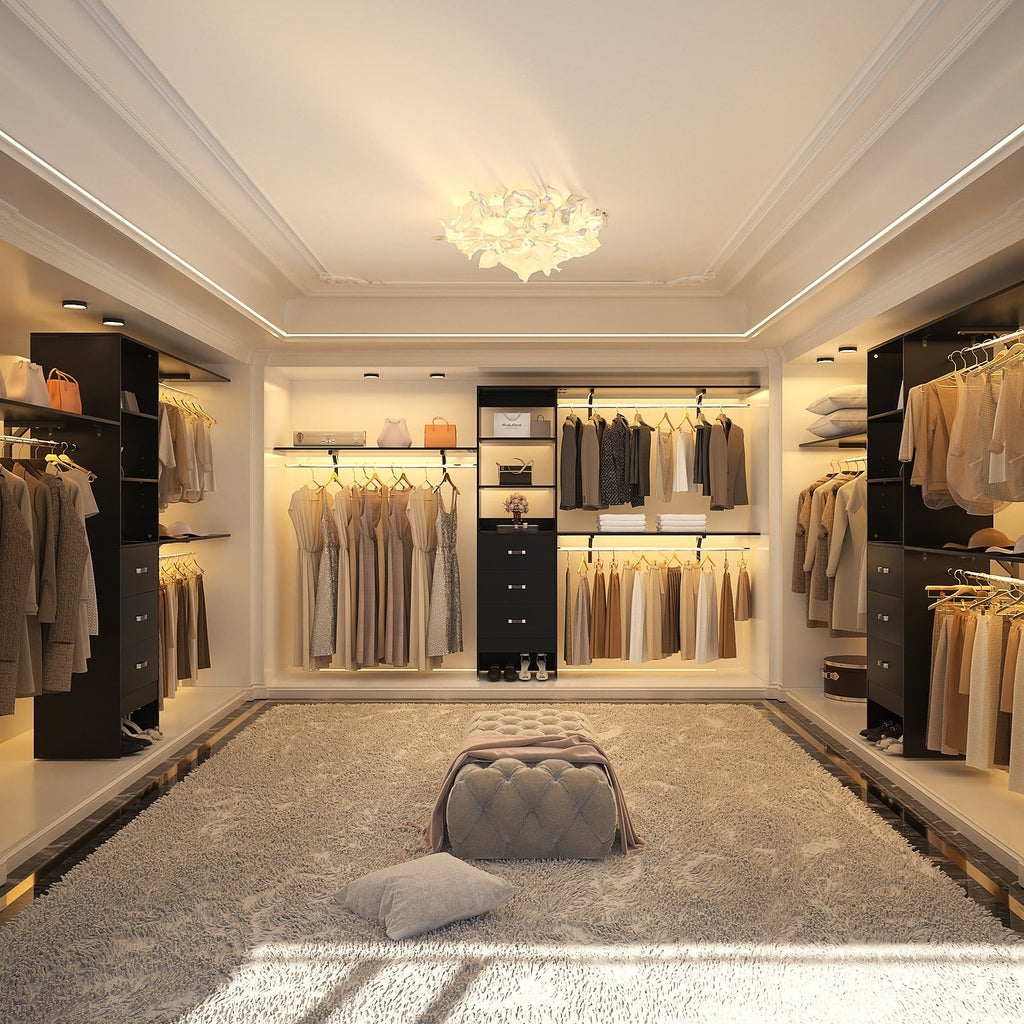 Rackcog Organiseur de placard réglable de 120 pouces avec tiroirs, système de placard avec étagères de bricolage pour placards et dressings