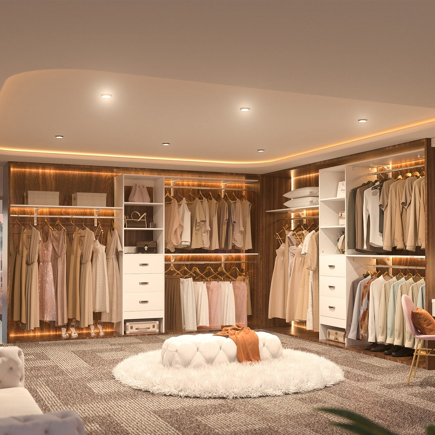 Rackcog Organiseur de placard réglable de 120 pouces avec tiroirs, système de placard avec étagères de bricolage pour placards et dressings