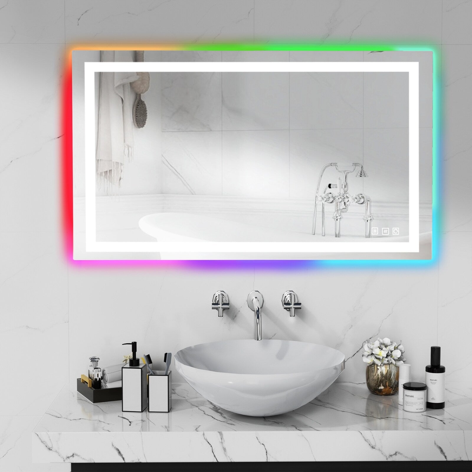 Miroir de salle de bain antibuée rétroéclairé RVB et à éclairage frontal LED