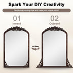 Miroir de sol sculpté en bois massif de forme arquée sur toute la longueur