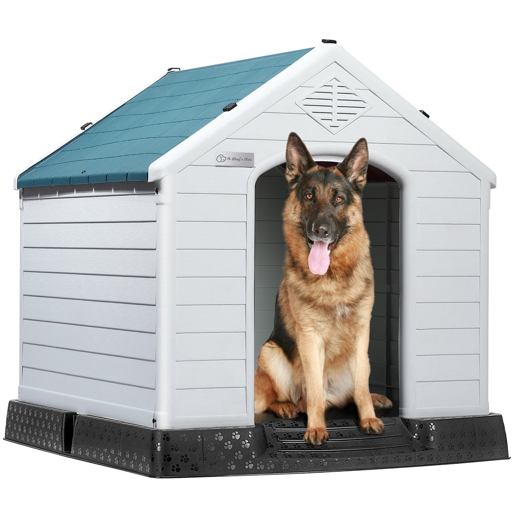 Niche en plastique Bossin pour chiens de petite et grande taille, niche isolée pour l'intérieur et l'extérieur, abri pour chiots avec plancher surélevé