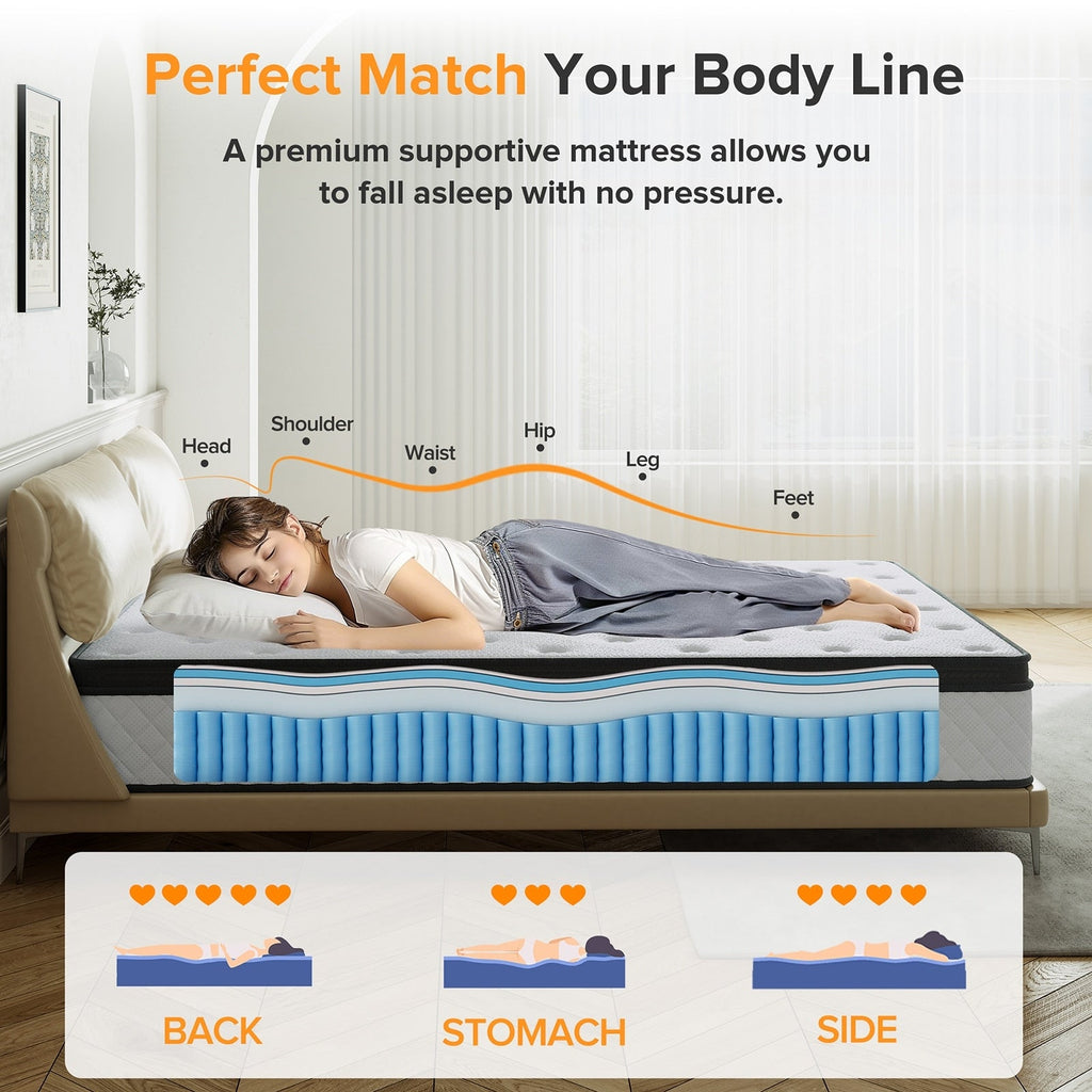 Matelas hybride ferme en mousse à mémoire de forme SweDrea de 12 po avec CertiPUR-US et Oeko-TEX, doté de ressorts renforcés.