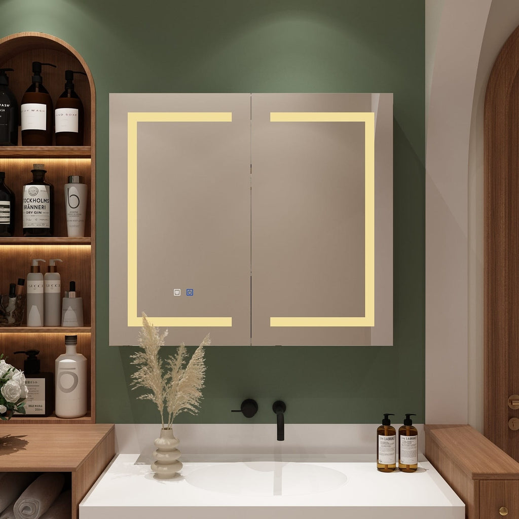 Armoire à pharmacie de salle de bain avec miroir LED antibuée 6 000 K, armoire murale blanche