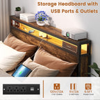 Cadre de lit plateforme en bois de style ferme avec station de charge et lumières LED