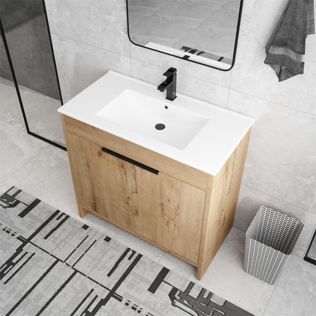 Beingnext Meuble-lavabo 24/30/36 avec porte à fermeture douce et étagère réglable