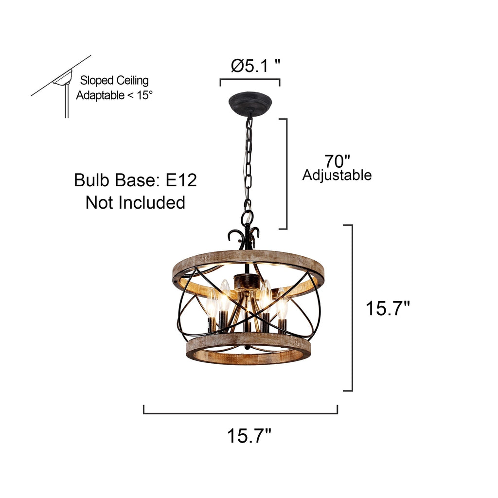 Lustre cage rustique en bois Bella Depot à 5 lumières, éclairage à intensité variable, suspension réglable de 15,7 pouces pour îlot de cuisine