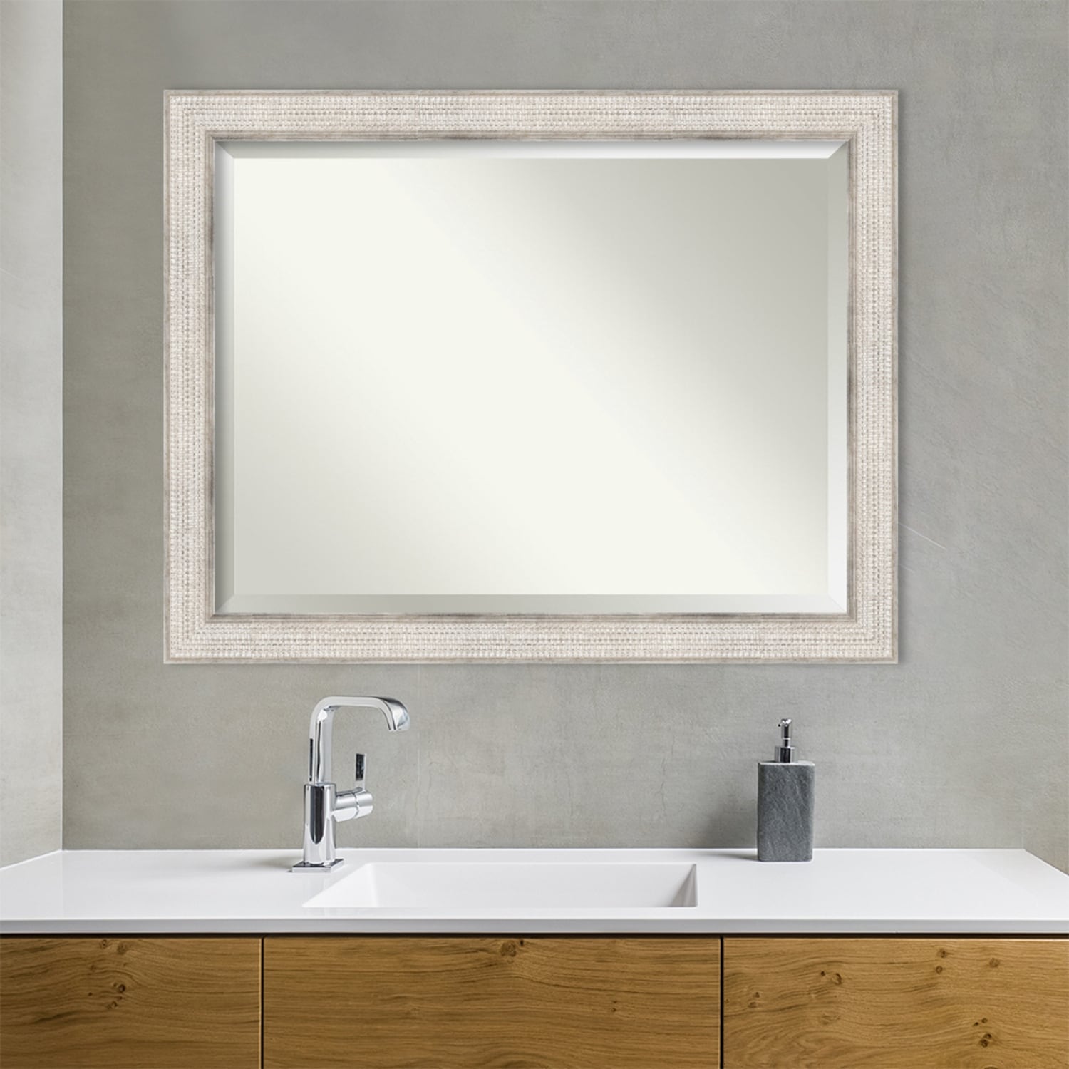 Miroir mural de salle de bain en bois biseauté - Cadre argenté Treillis - Argent Treillis