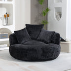 Pouf simple surdimensionné en chenille noir de 42,52 pouces avec trois oreillers pour chambre à coucher
