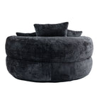 Pouf simple surdimensionné en chenille noir de 42,52 pouces avec trois oreillers pour chambre à coucher