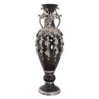 Superbe vase orné de bijoux en forme de fleuron noir et argent de 35 pouces de hauteur