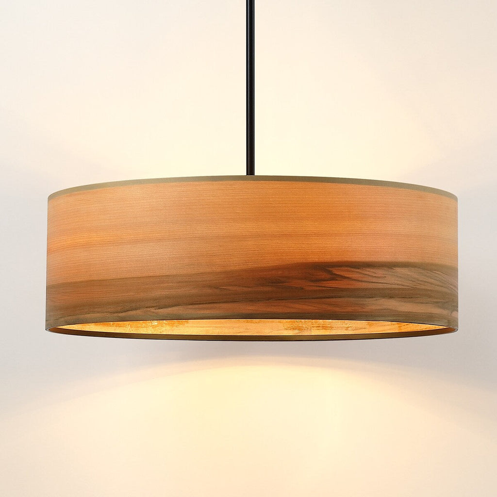 Lustre tambour Breaux à 4 lumières en placage de bois avec auvent noir - 22 po de largeur