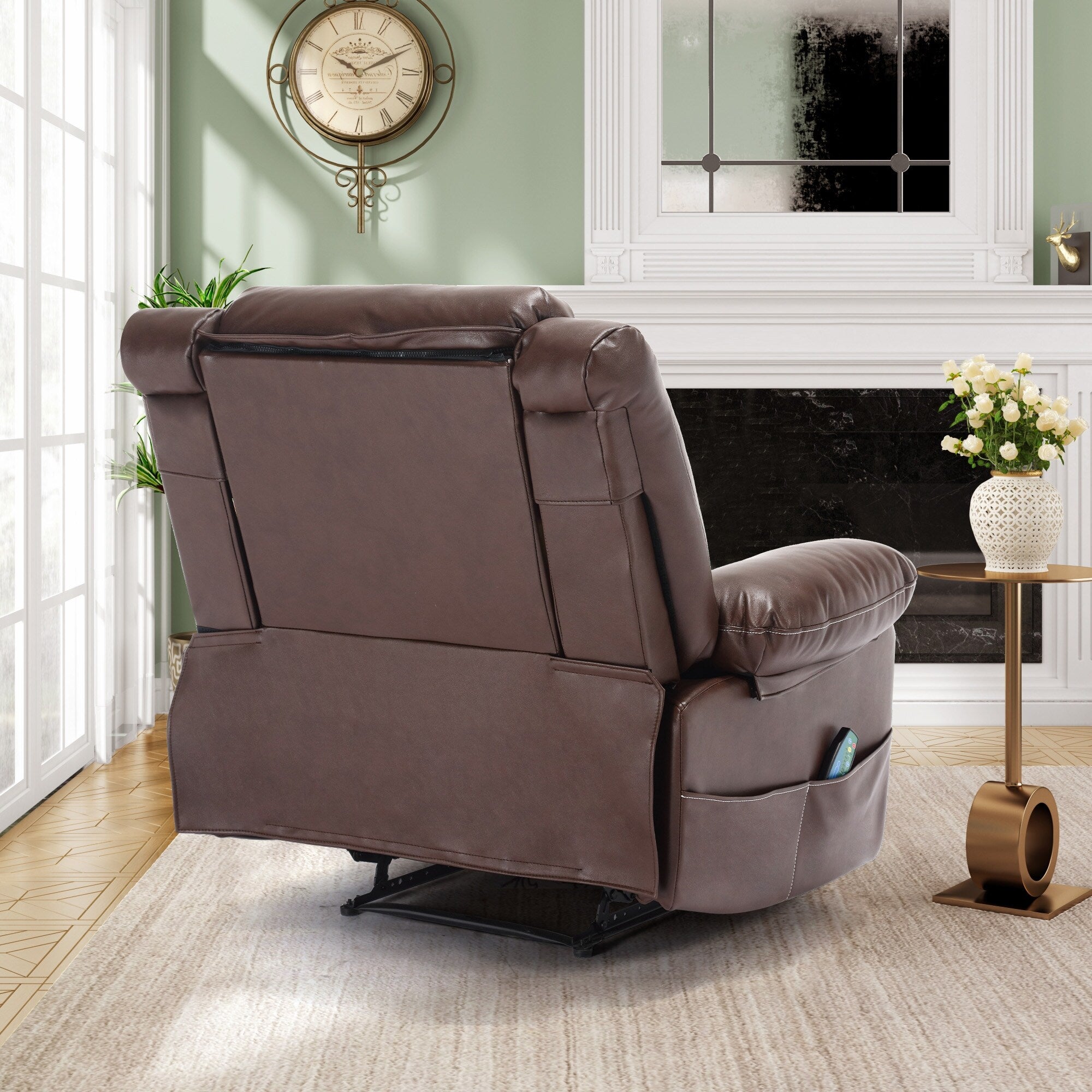 Fauteuil inclinable manuel marron avec massage à 8 points, fonction chauffante et cadre robuste pour un confort optimal au salon