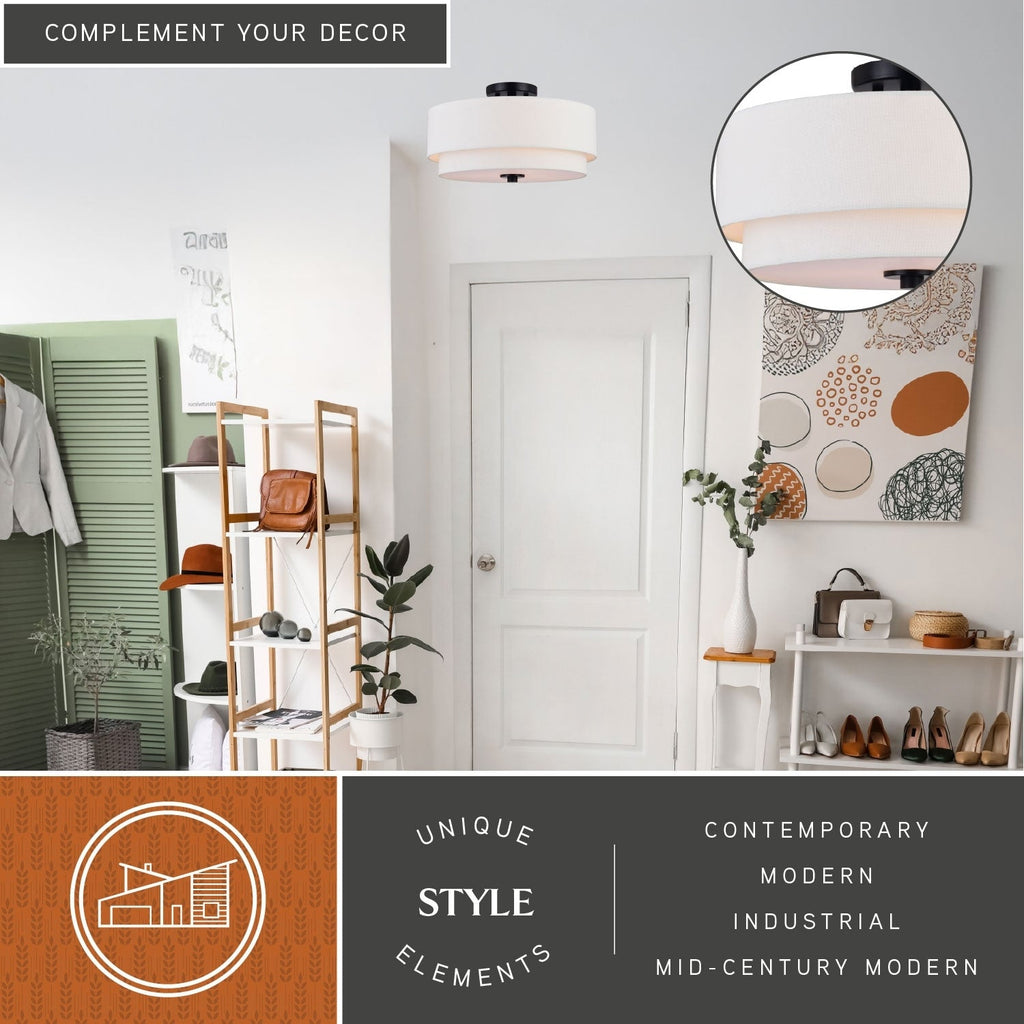 Plafonnier moderne du milieu du siècle de Burnaby avec abat-jour tambour en lin blanc