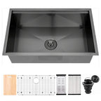 Évier de cuisine sous plan CB HOME 32 po, encastrable, noir/acier inoxydable, cuve simple avec accessoires