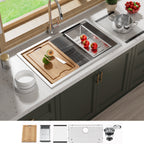 Évier de cuisine sous plan CB HOME 32 po, encastrable, noir/acier inoxydable, cuve simple avec accessoires