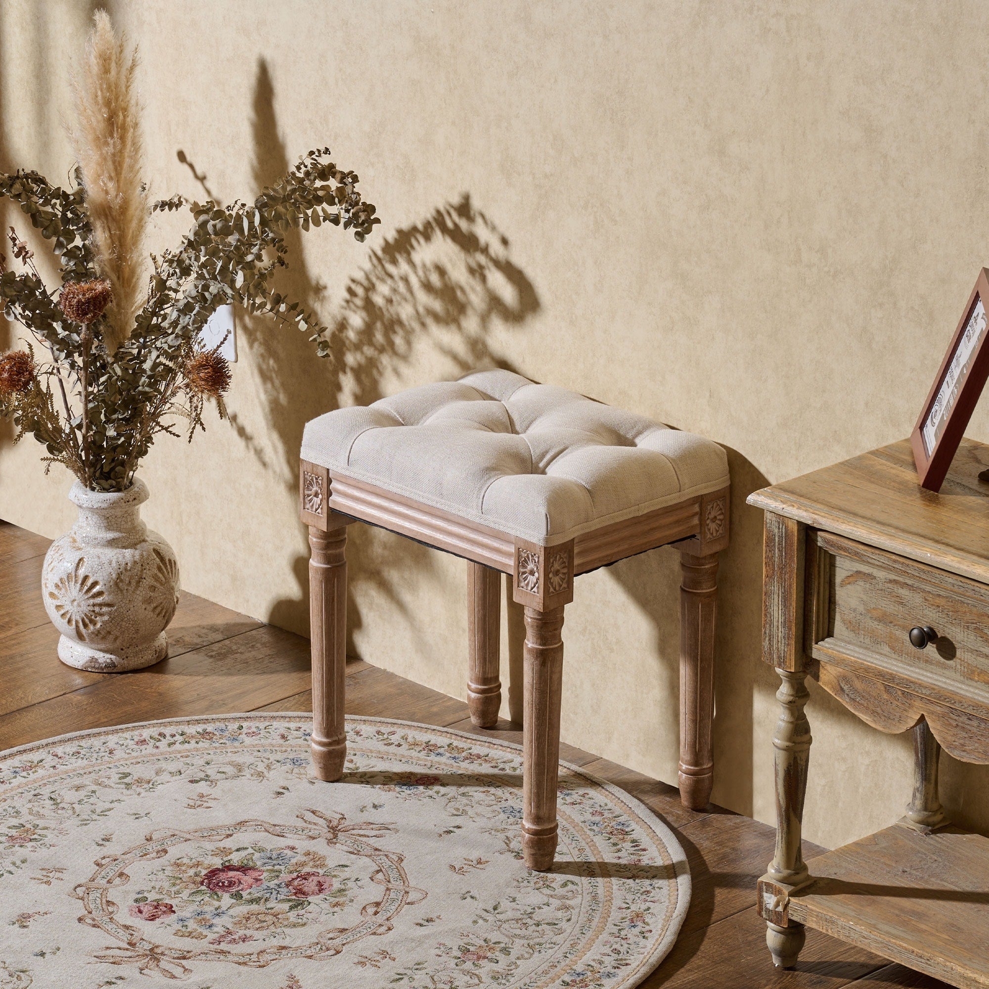 Tabouret de pied et tabouret de coiffeuse rembourrés vintage français CO-Z