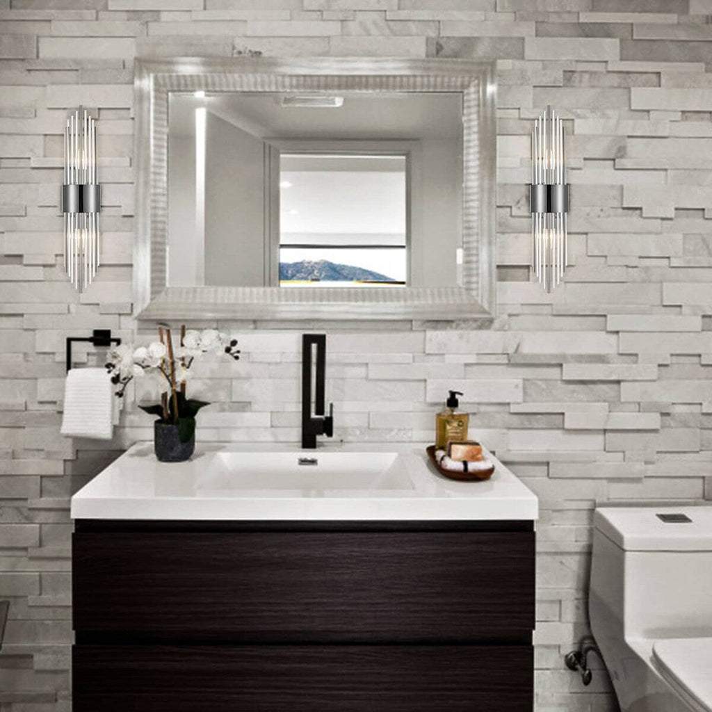 Applique murale moderne en métal Cabrera avec de belles tiges en verre transparent pour salle de bain, lot de 2