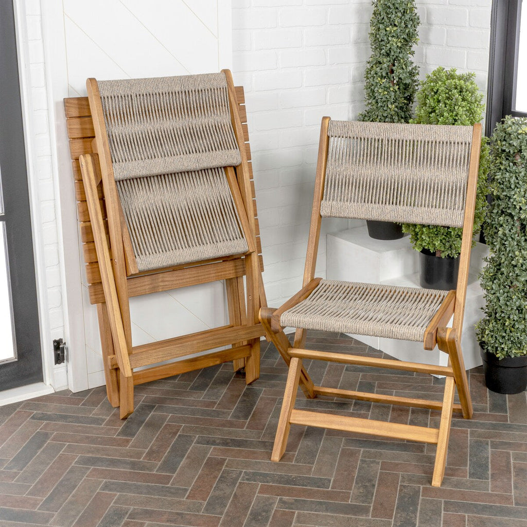 Ensemble bistrot d'extérieur pliant 3 pièces en bois d'acacia Cadiz Modern Coastal, par JONATHAN Y