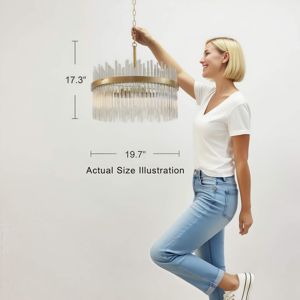 Lustre Casandra 5 lumières en bronze brillant avec barres en verre transparent - Bronze brillant