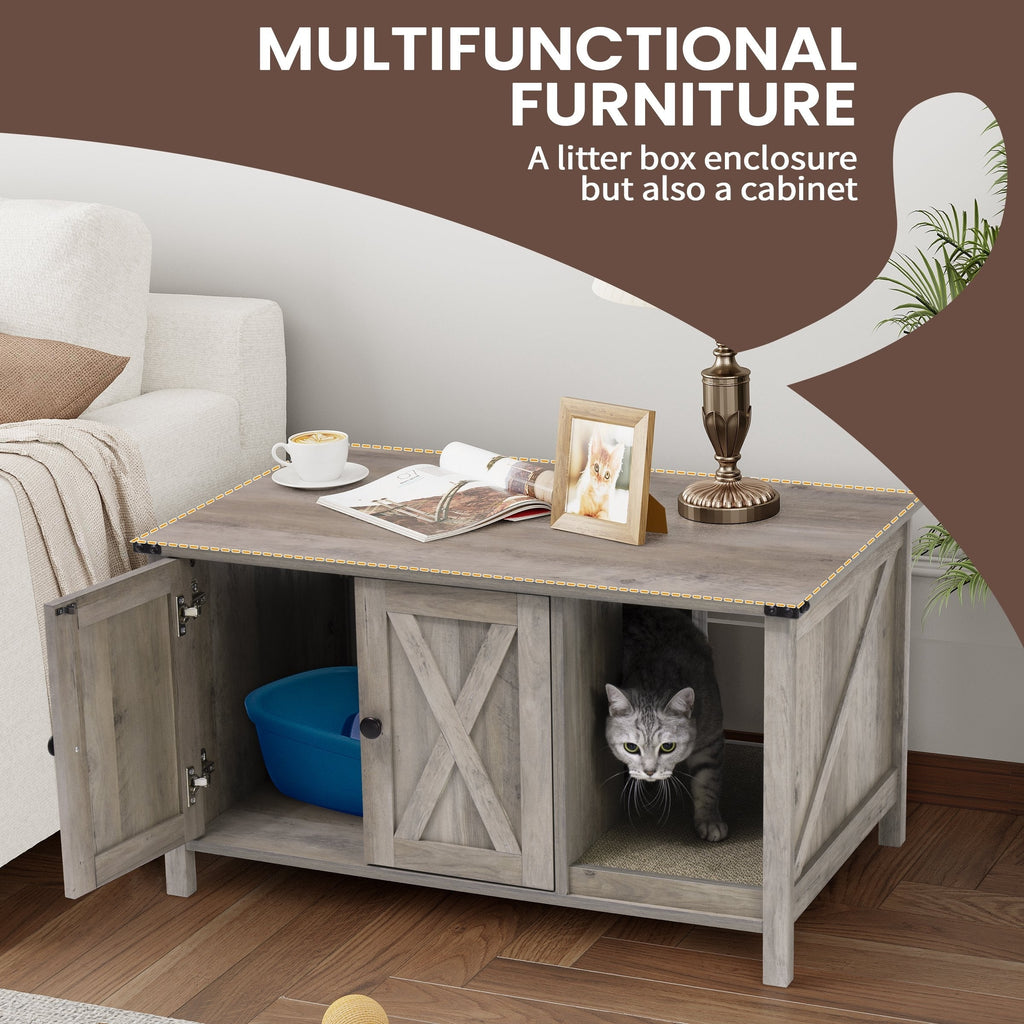 Enceinte de bac à litière pour chat, meuble de toilette en bois caché avec griffoir