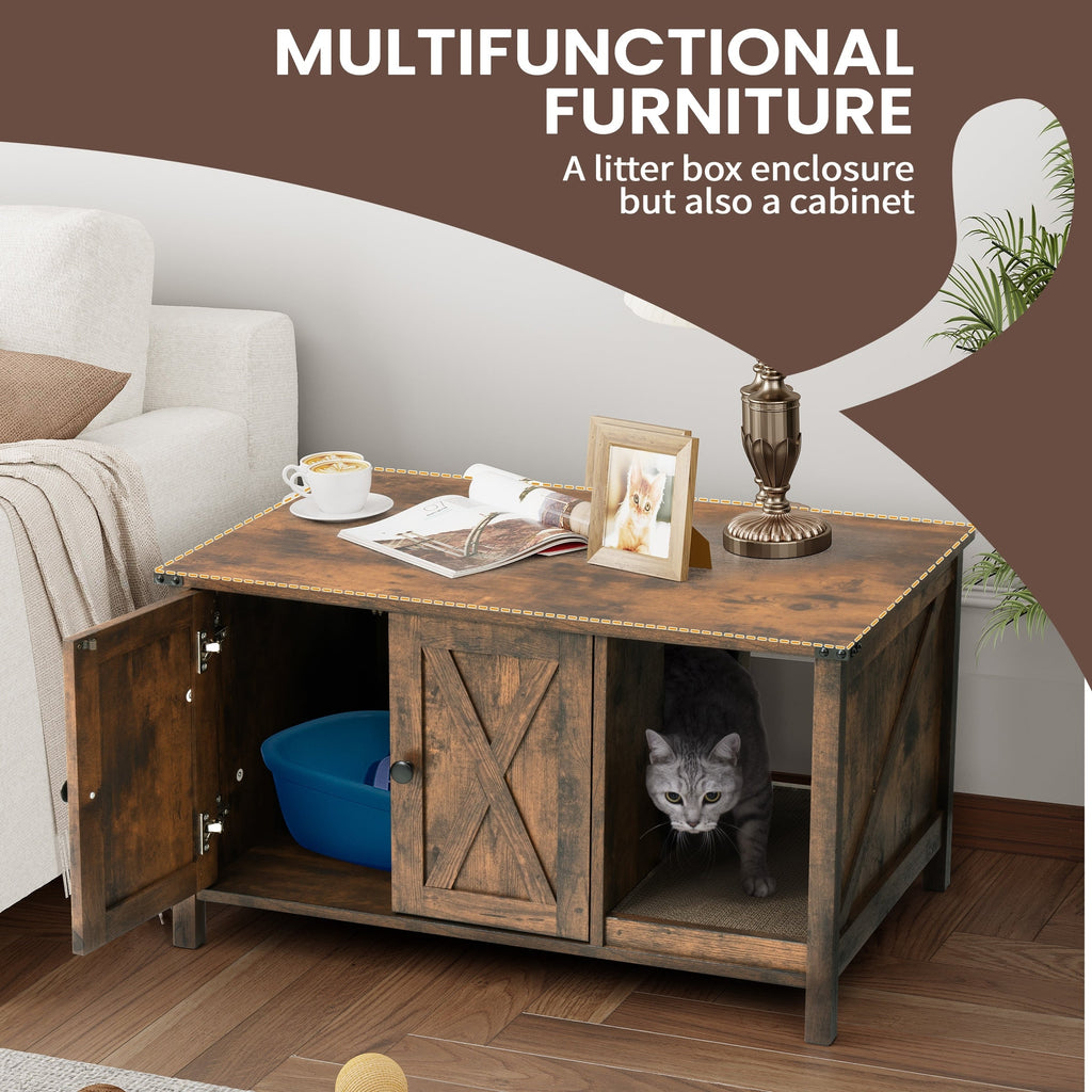 Enceinte de bac à litière pour chat, meuble de toilette en bois caché avec griffoir