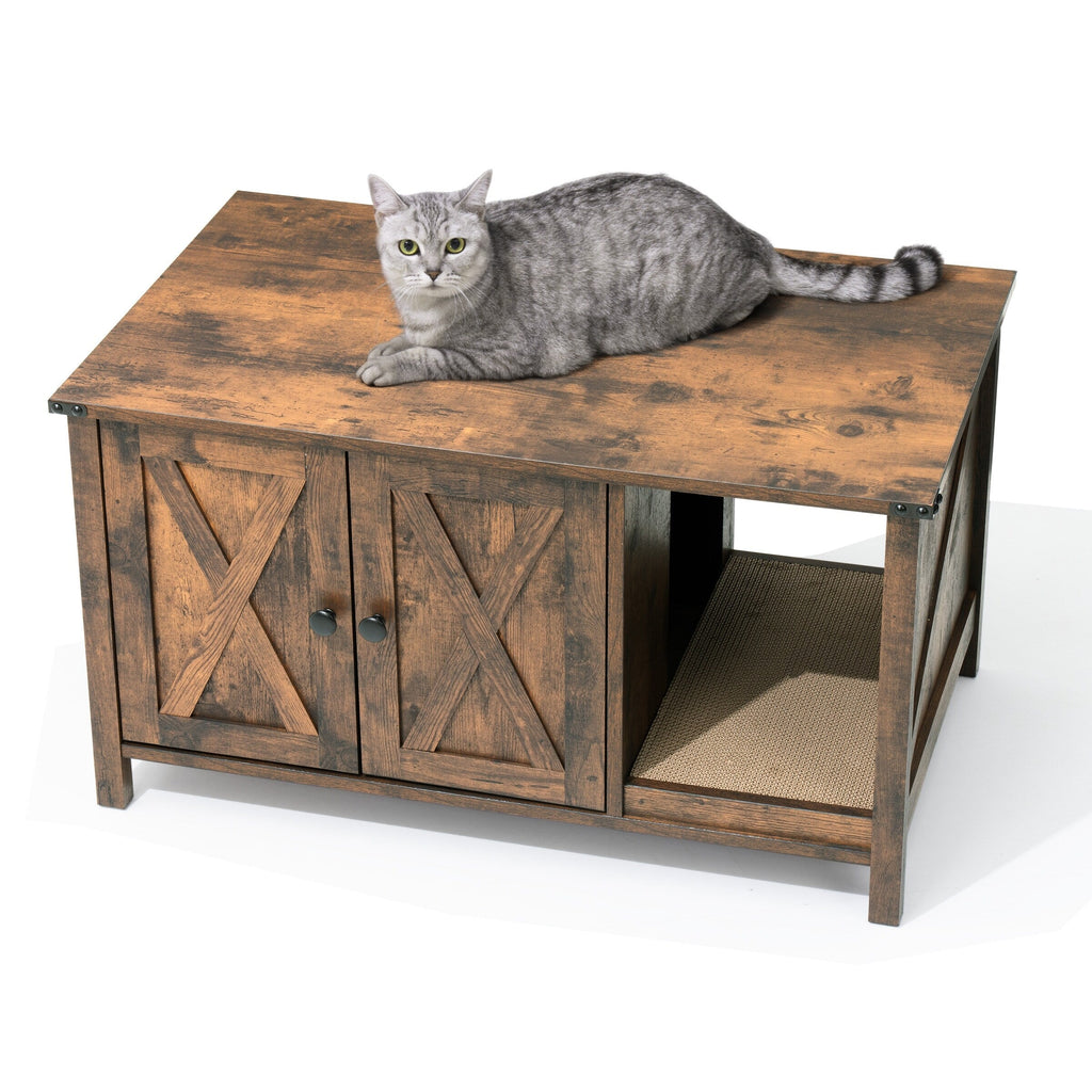 Enceinte de bac à litière pour chat, meuble de toilette en bois caché avec griffoir