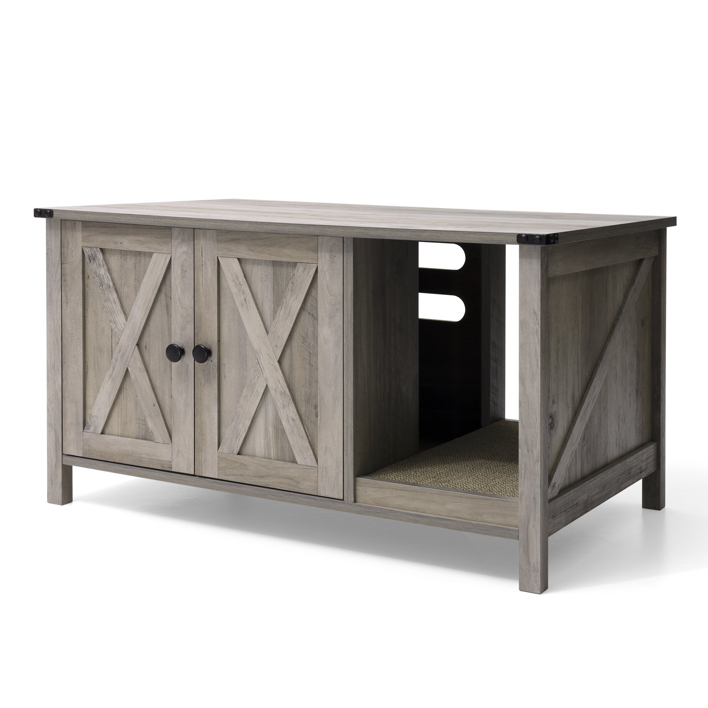 Enceinte de bac à litière pour chat, meuble de toilette en bois caché avec griffoir