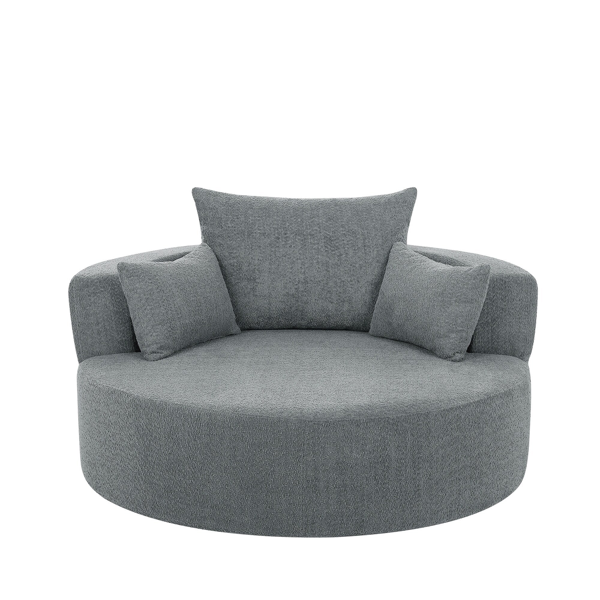 Fauteuil d'appoint en chenille, fauteuil rond avec base pivotante à 360 degrés et 3 coussins amovibles