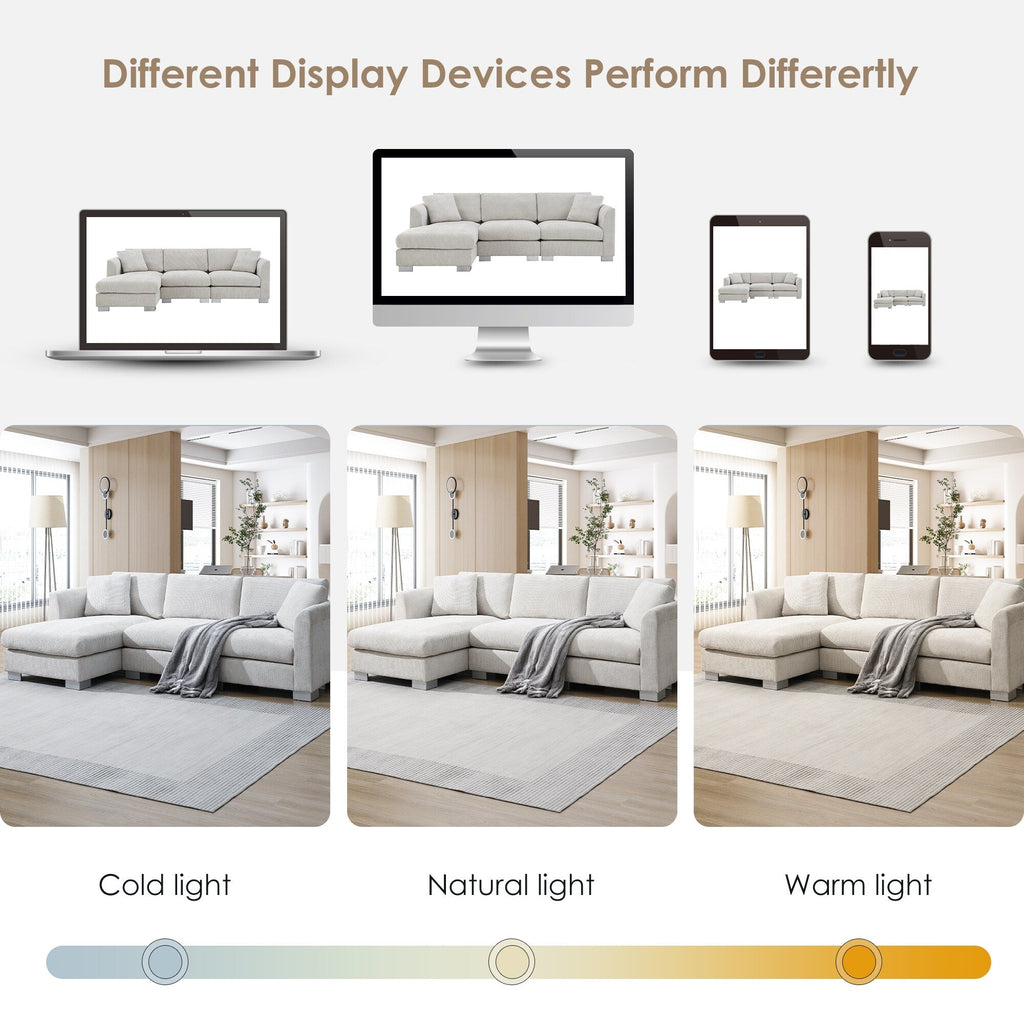Canapé sectionnel Cloud, ensemble de canapés de luxe en forme de L avec 2 oreillers gratuits, mobilier d'intérieur 4 places en chenille avec méridienne surdimensionnée