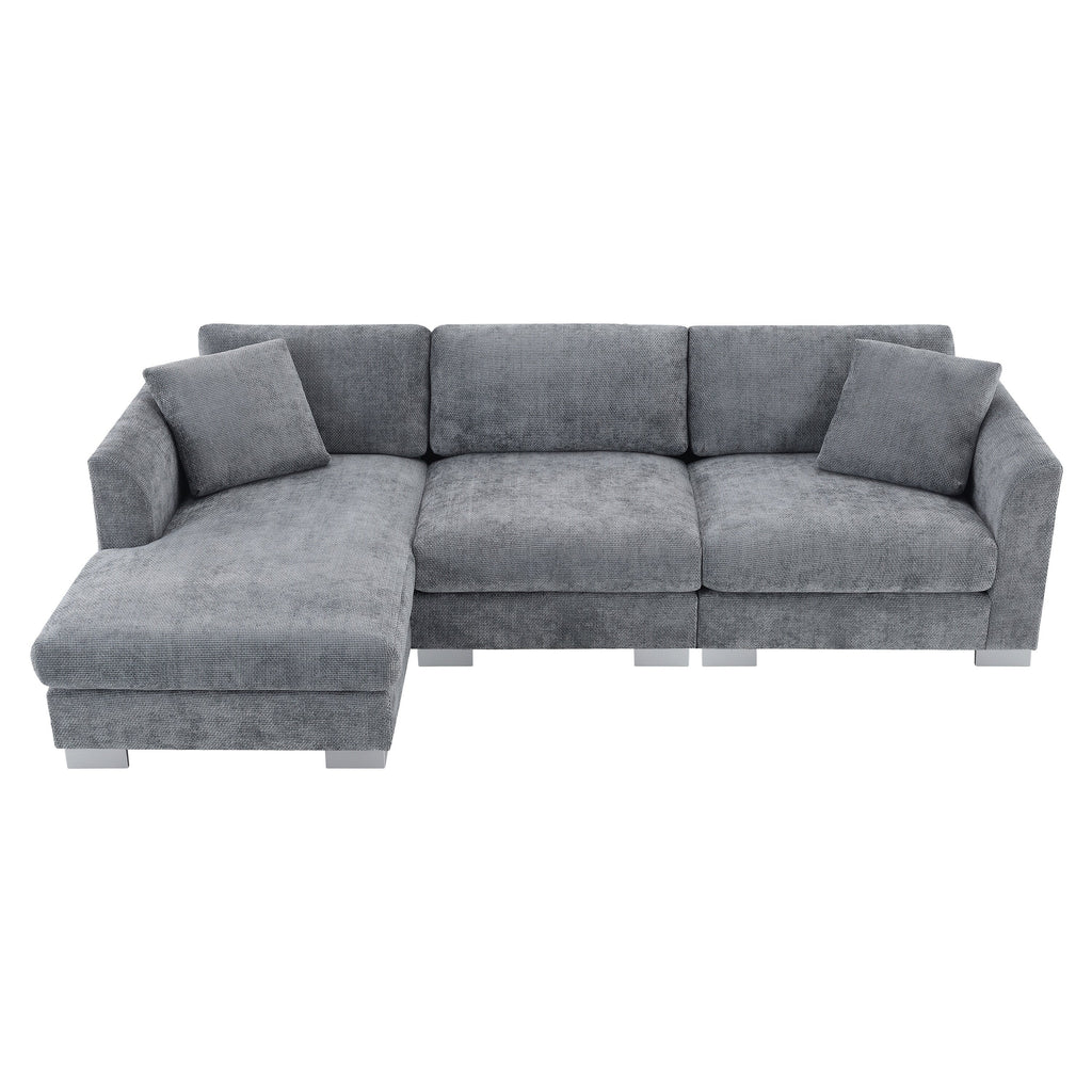 Canapé sectionnel Cloud, ensemble de canapés de luxe en forme de L avec 2 oreillers gratuits, mobilier d'intérieur 4 places en chenille avec méridienne surdimensionnée