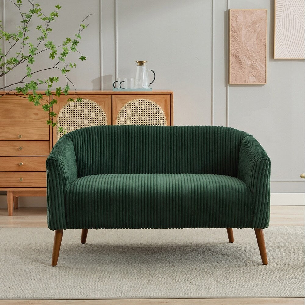 Canapé 2 places rembourré en velours côtelé avec pieds en bois de noyer