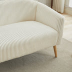 Canapé 2 places rembourré en velours côtelé avec pieds en bois de noyer