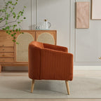 Canapé 2 places rembourré en velours côtelé avec pieds en bois de noyer