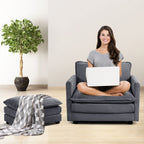 Canapé sectionnel en velours côtelé avec poufs amovibles et coussins ultra-doux pour salon et chambre