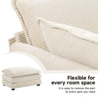 Canapé sectionnel en velours côtelé avec poufs amovibles et coussins ultra-doux pour salon et chambre