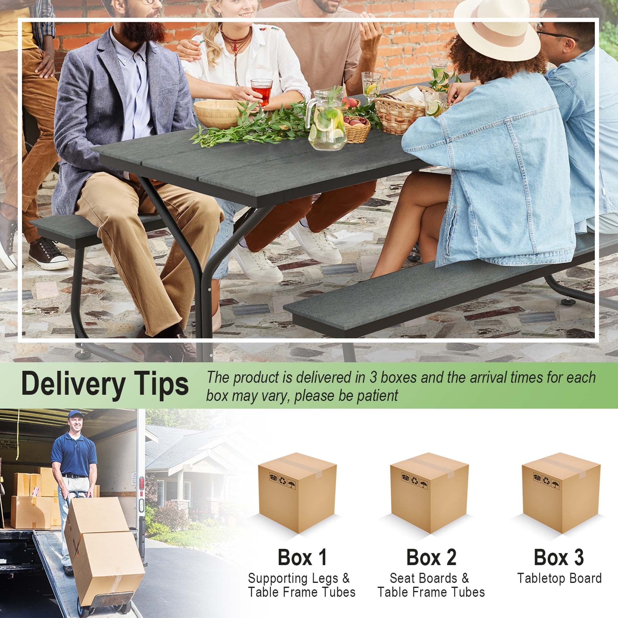 Ensemble table de pique-nique et banc Costway 6 pieds en PEHD robuste pour extérieur - Voir les détails