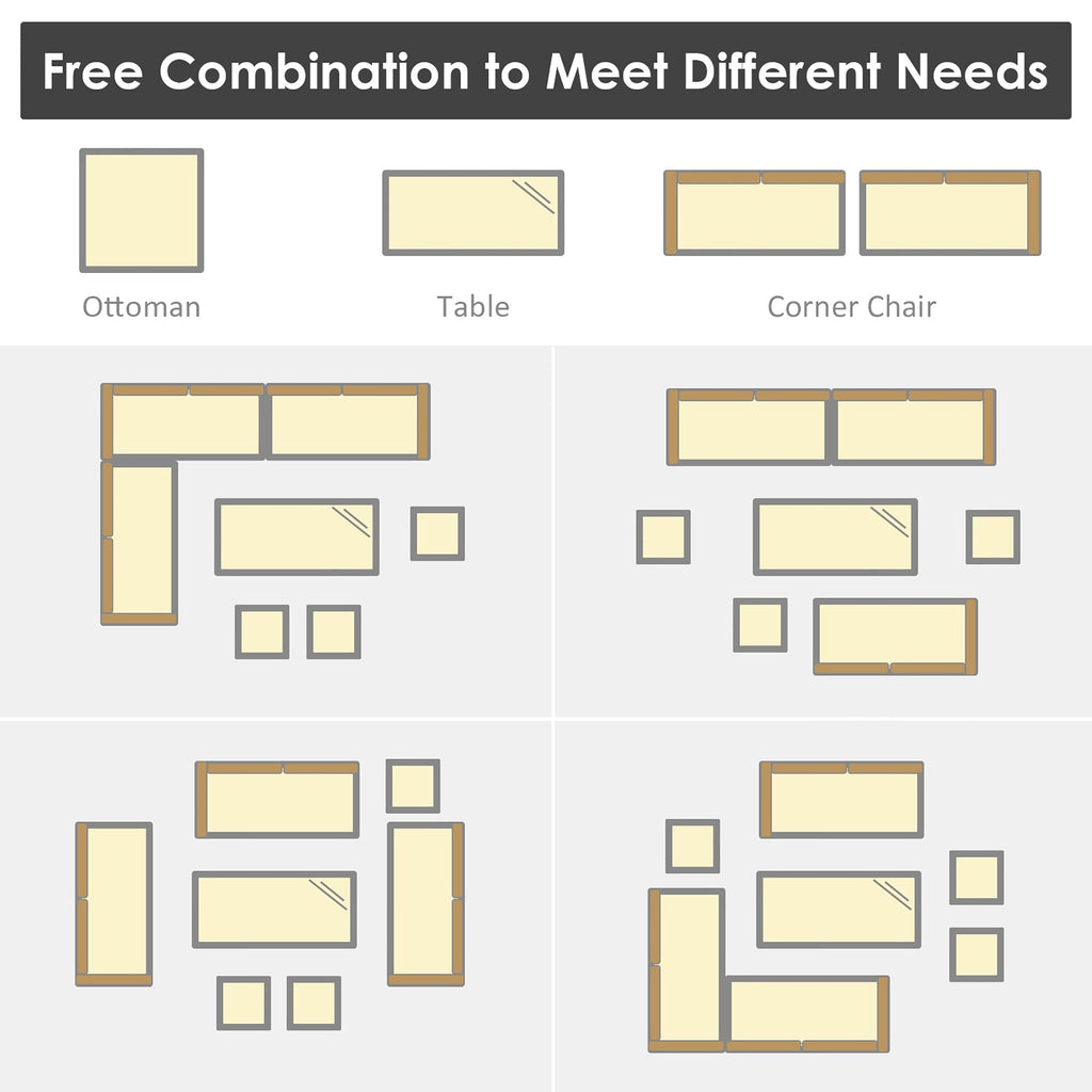 Ensemble de salle à manger en rotin Costway 7 pièces avec canapé sectionnel et pouf - Voir les détails