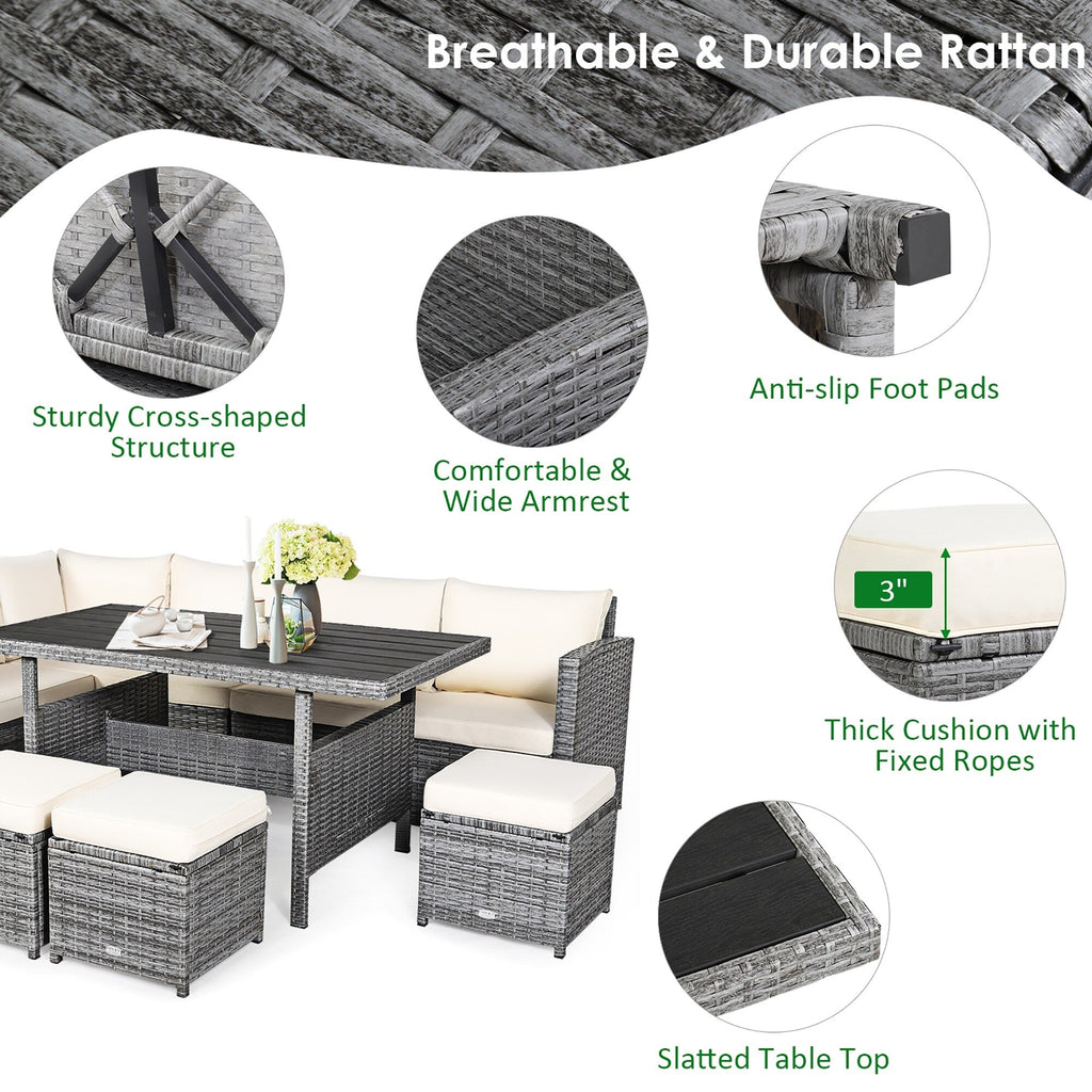 Ensemble de salle à manger en rotin Costway 7 pièces avec canapé sectionnel et pouf - Voir les détails