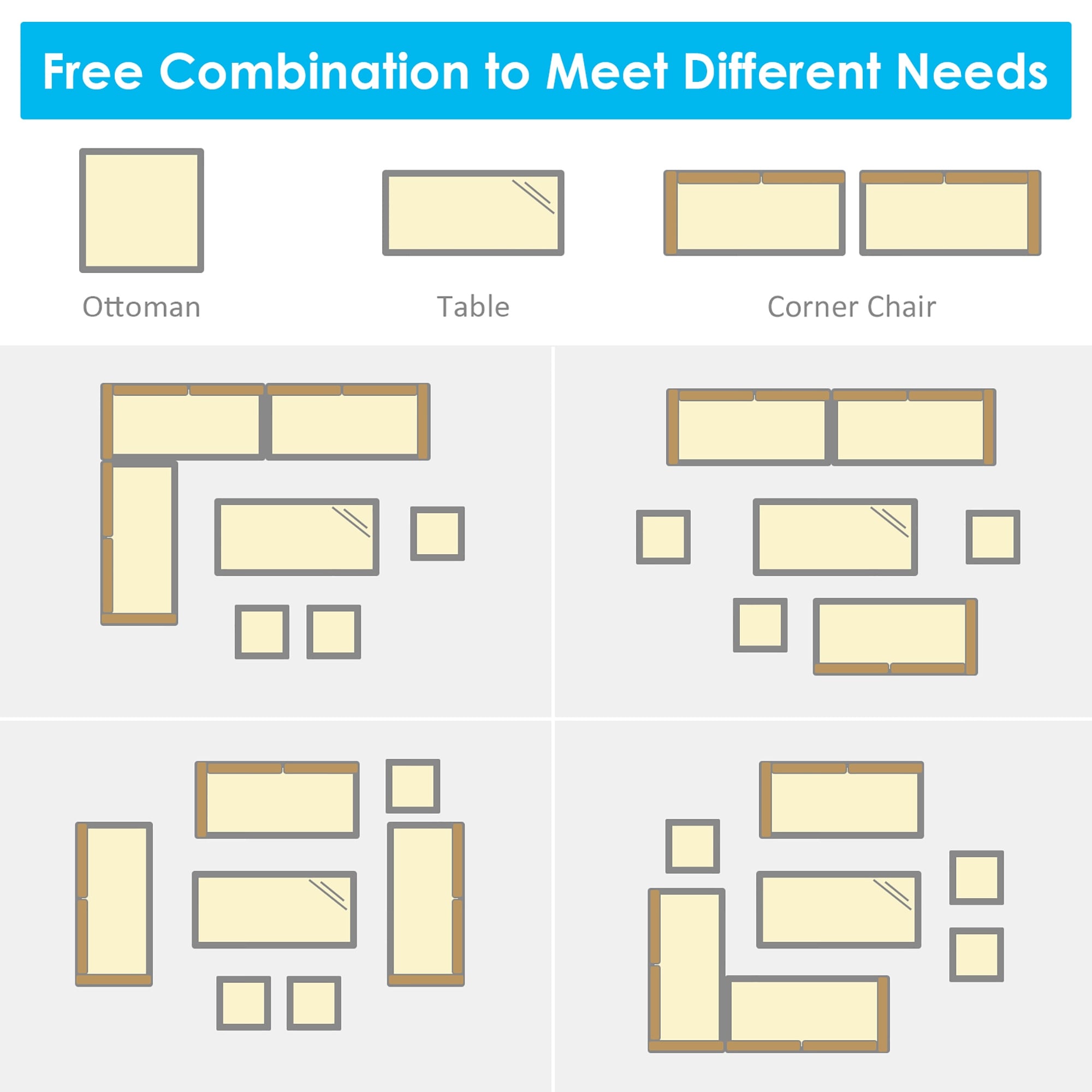 Ensemble de salle à manger en rotin Costway 7 pièces avec canapé sectionnel et pouf - Voir les détails