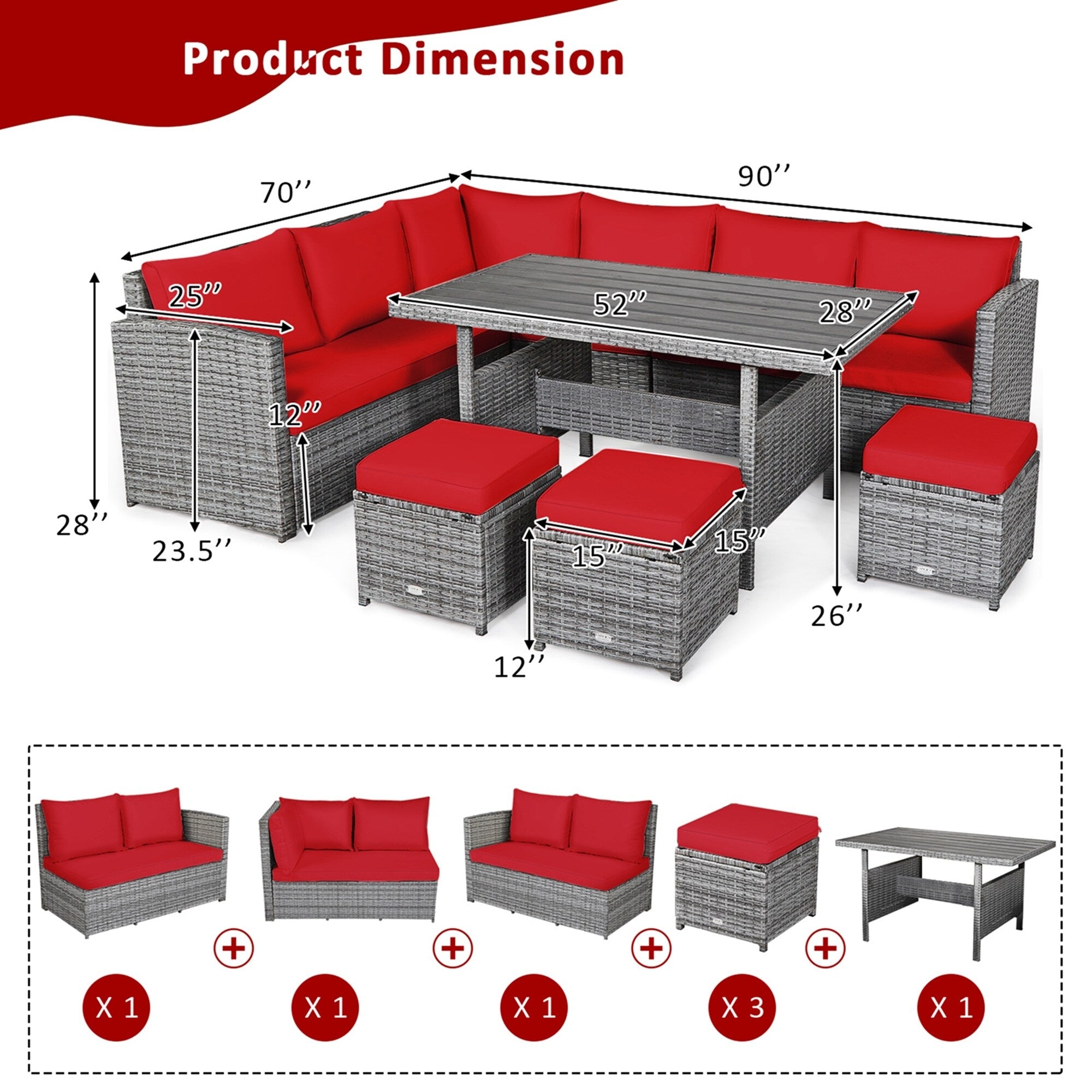 Ensemble de salle à manger en rotin Costway 7 pièces avec canapé sectionnel et pouf - Voir les détails