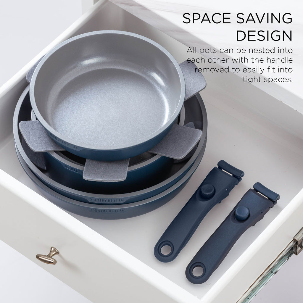 Batterie de cuisine Country Kitchen 16 pièces pour camping-car, en céramique avec poignée amovible, compatible avec le four