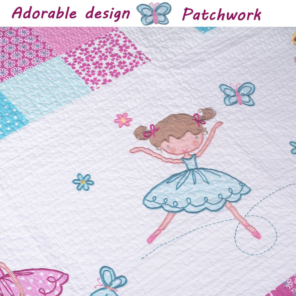 Parure de lit réversible en coton Cozy Line Ballerina Pink Girls avec oreillers décoratifs
