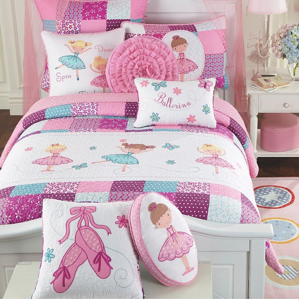 Parure de lit réversible en coton Cozy Line Ballerina Pink Girls avec oreillers décoratifs