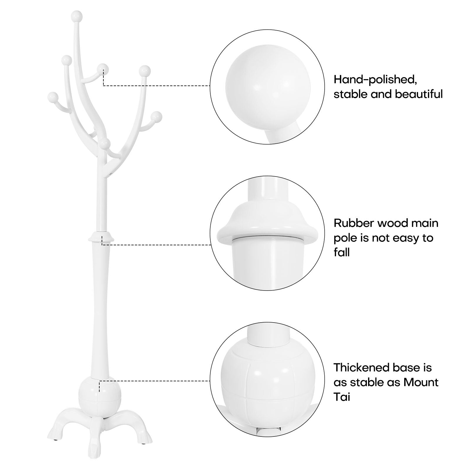 Porte-manteau autoportant en bois d'hévéa avec 8 crochets - 24,5 L x 70,87 H