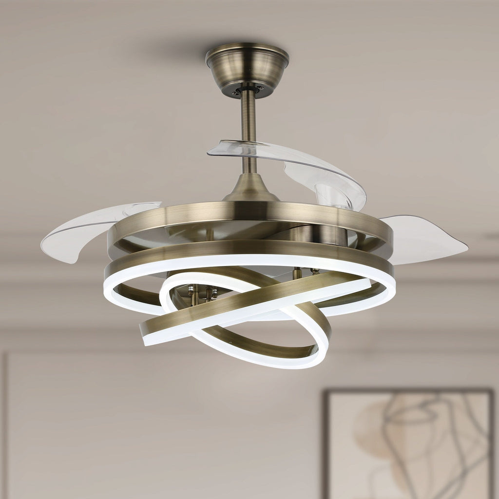 Ventilateur de plafond rétractable Cusp Barn 42 avec lumières et télécommande DIY Forme Fandelier Moderne Silencieux Moteur CC Plafonnier LED