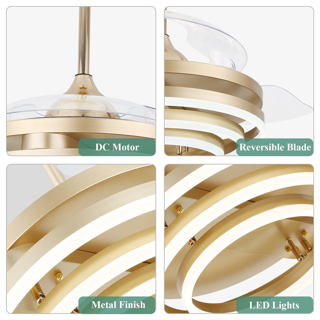 Ventilateur de plafond rétractable Cusp Barn 42 avec lumières et télécommande DIY Forme Fandelier Moderne Silencieux Moteur CC Plafonnier LED