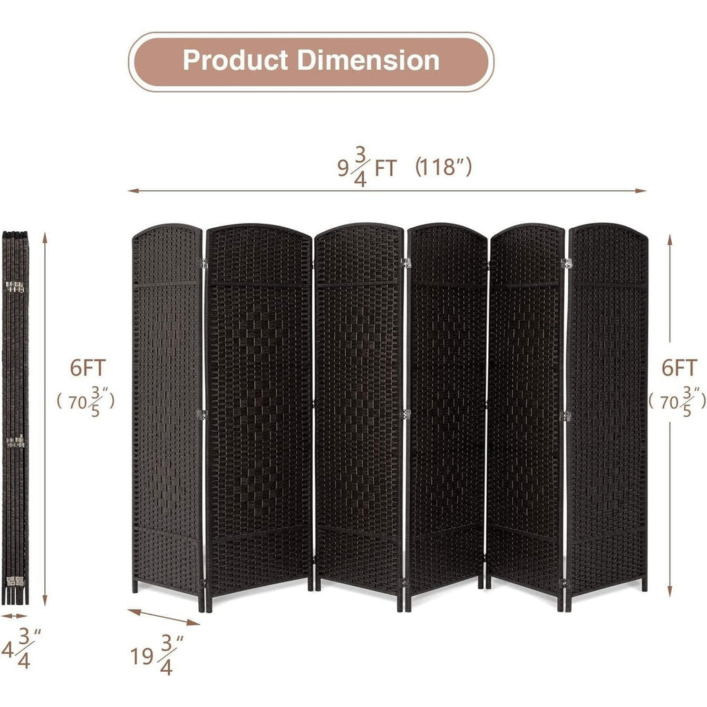 Paravent de séparation de pièce de 6 pieds de haut en fibre tissée, écran de confidentialité autoportant, écran pliant