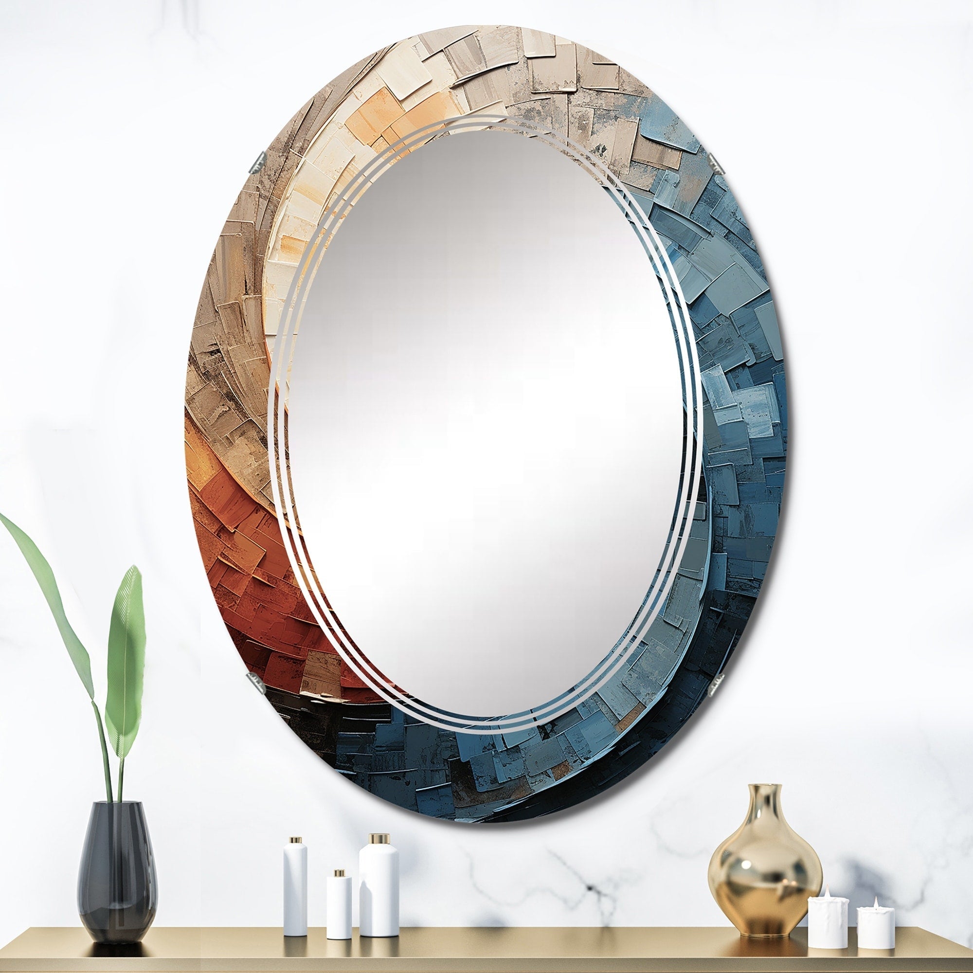Miroir mural moderne abstrait en spirale avec collage Designart